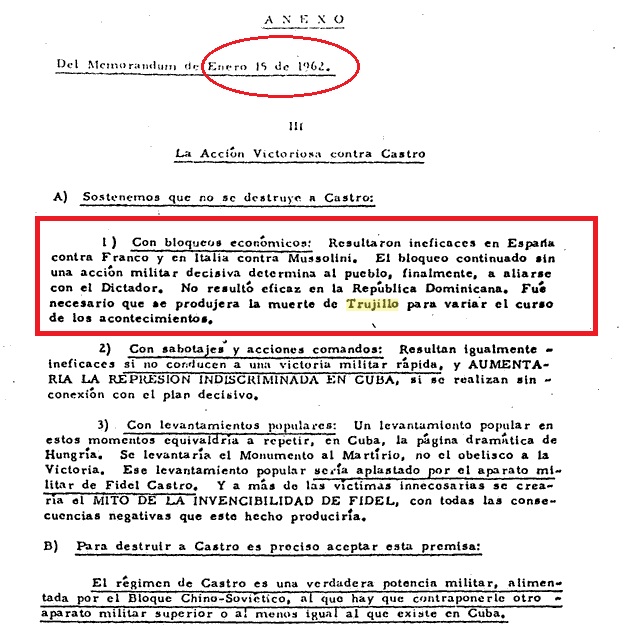 trujillo death to change course of events 1962 cuba strategy doc